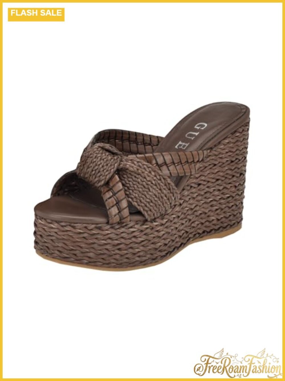 Woven Faux-Leather Platform Wedge Sandals with Knot Accent Slip-On